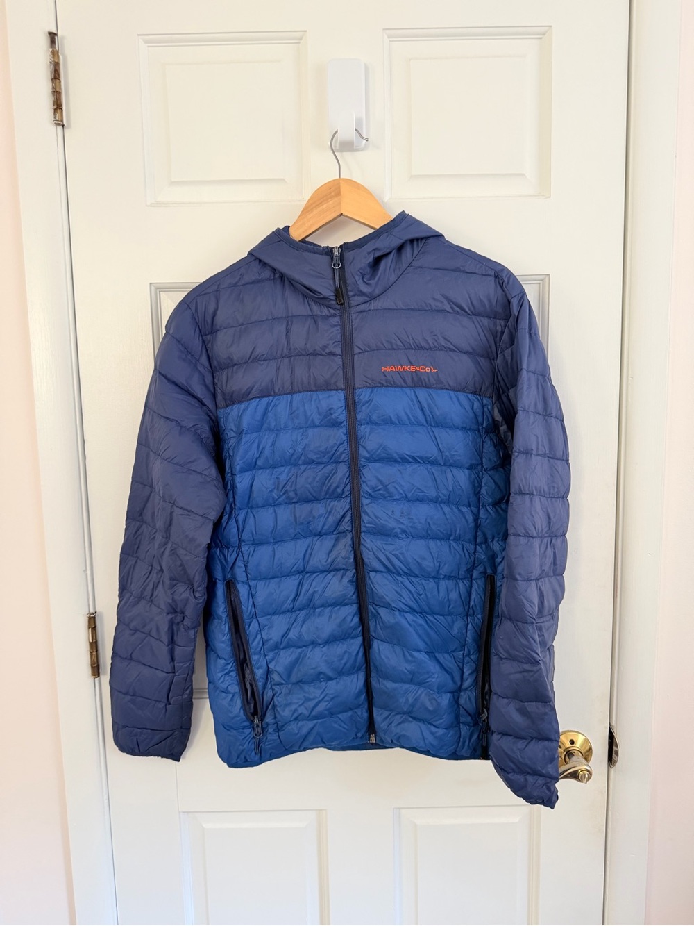 Hawke & Co Duck Down/Feather Men's Navy and Blue Hooded Puffer Jacket